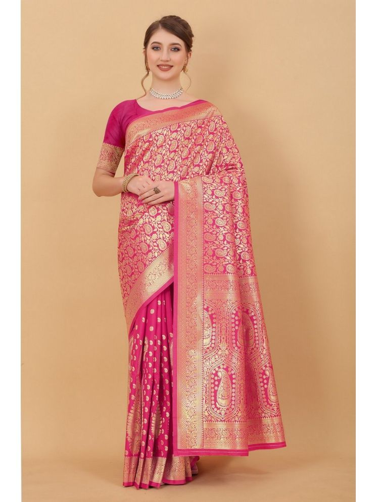     			Varni Fabrics Pack of 1 Silk Woven Saree With Blouse Piece ( Pink )