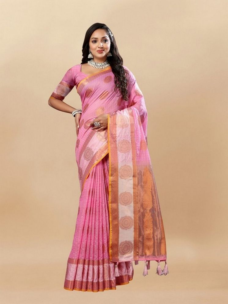     			Varni Fabrics Pack of 1 Cotton Woven Saree With Blouse Piece ( Pink )