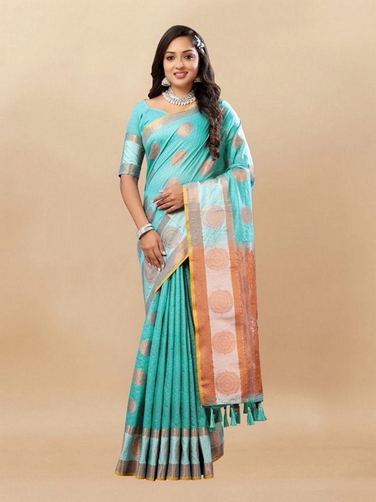     			Varni Fabrics Pack of 1 Cotton Woven Saree With Blouse Piece ( Light Blue )