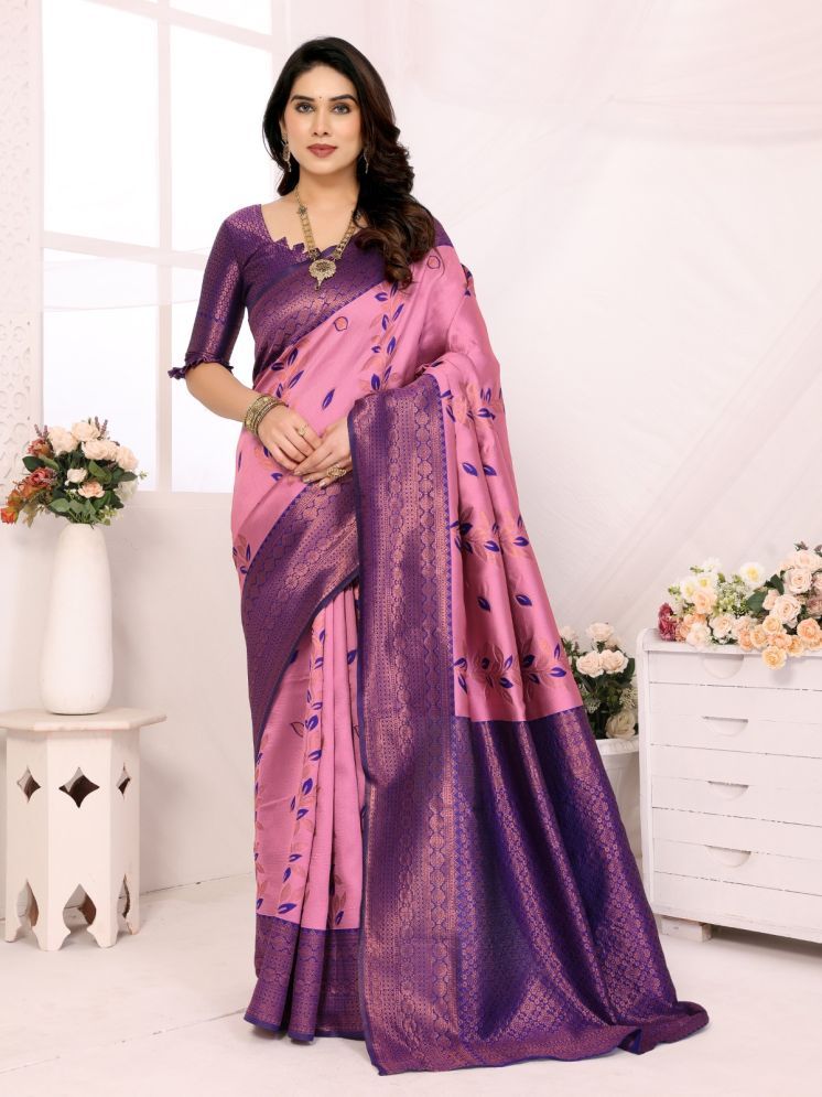     			DIKONA DESIGNER Pack of 1 Banarasi Silk Woven Saree With Blouse Piece ( Pink )