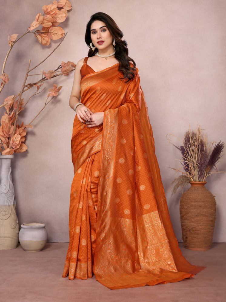     			DIKONA DESIGNER Pack of 1 Banarasi Silk Woven Saree With Blouse Piece ( Orange )