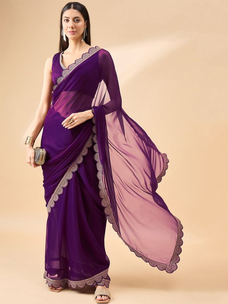     			DIKONA DESIGNER Pack of 1 Chiffon Embroidered Saree With Blouse Piece ( Purple )