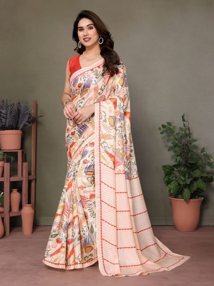     			DIKONA DESIGNER Pack of 1 Cotton Blend Printed Saree With Blouse Piece ( Cream )