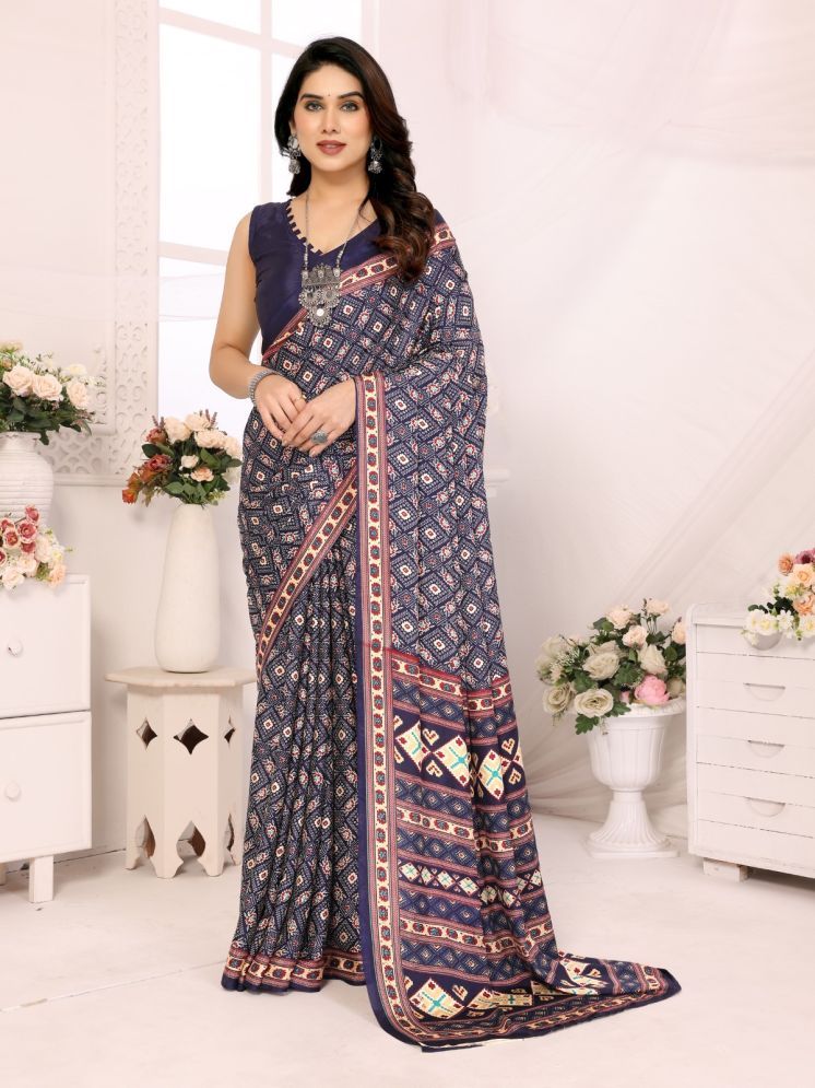     			DIKONA DESIGNER Pack of 1 Crepe Printed Saree With Blouse Piece ( Blue )