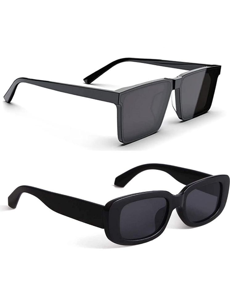     			Elligator Black Rectangular Sunglasses ( Pack of 2 )