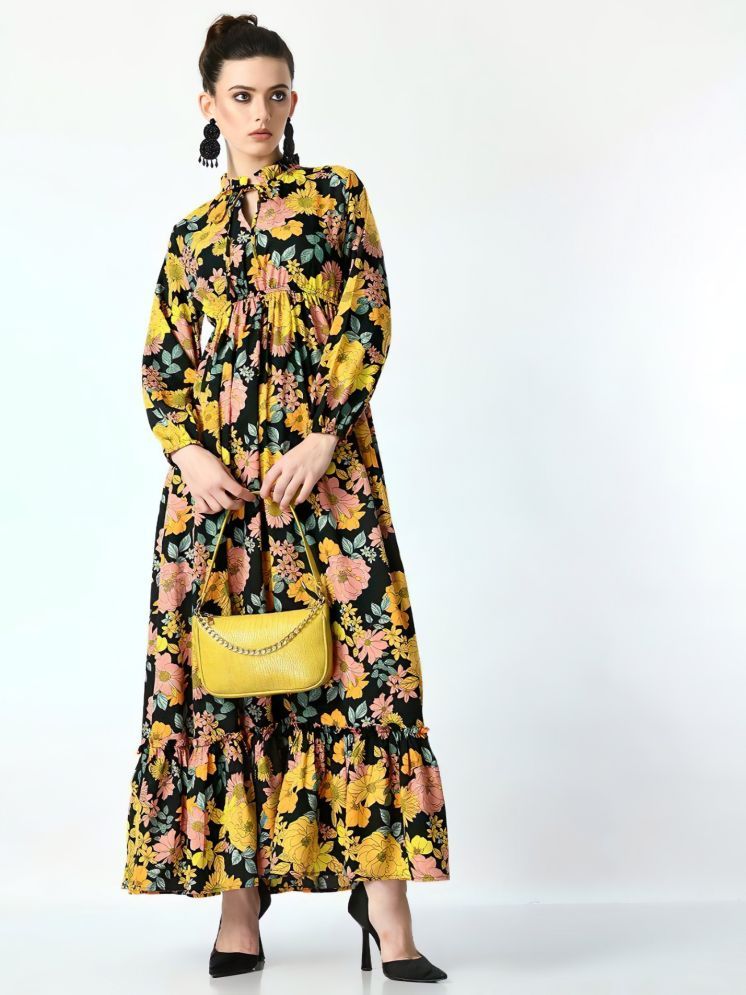     			Femvy Polyester Printed Full Length Women's Fit & Flare Dress - Yellow ( Pack of 1 )