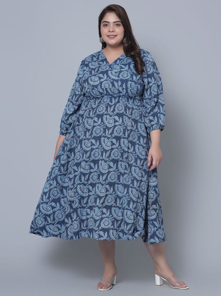     			JASH CREATION Polyester Printed Knee Length Women's Fit & Flare Dress - Blue ( Pack of 1 )