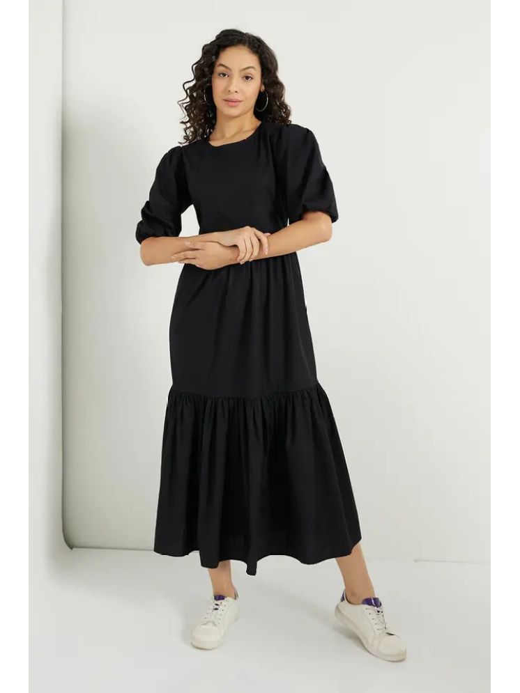     			JASH CREATION Polyester Solid Ankle Length Women's Fit & Flare Dress - Black ( Pack of 1 )