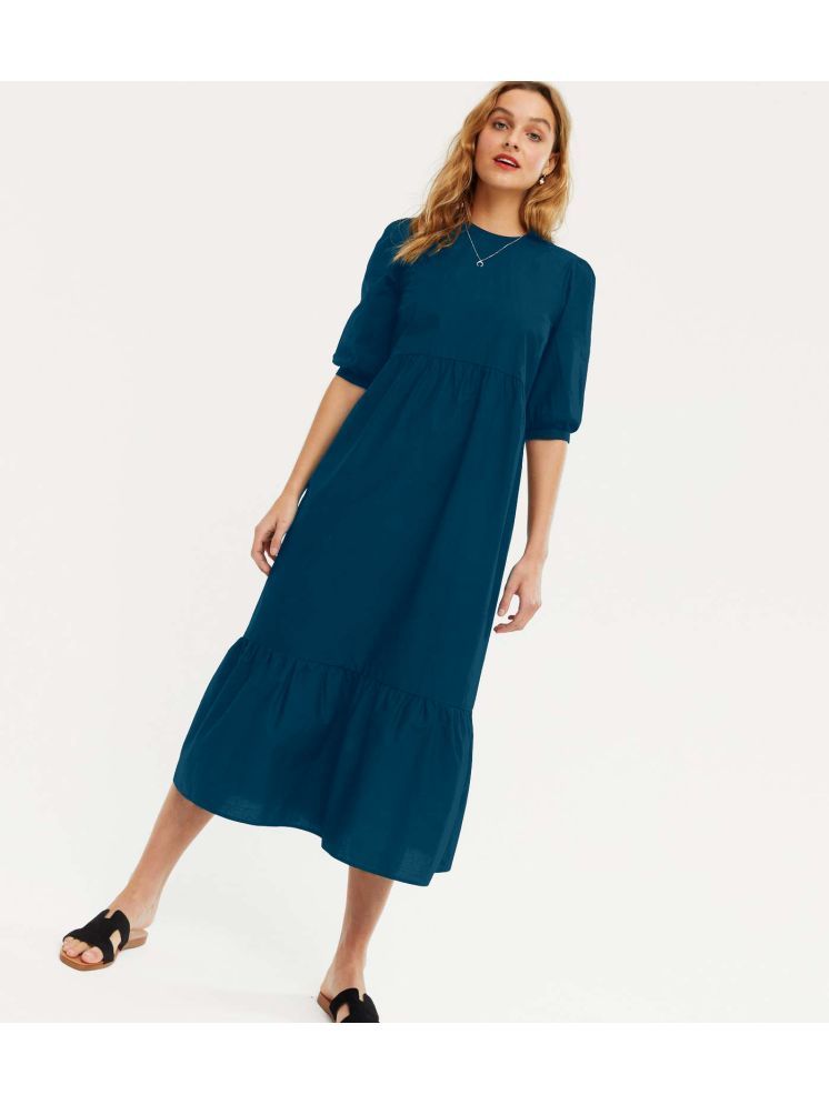     			JASH CREATION Polyester Solid Ankle Length Women's Fit & Flare Dress - Blue ( Pack of 1 )