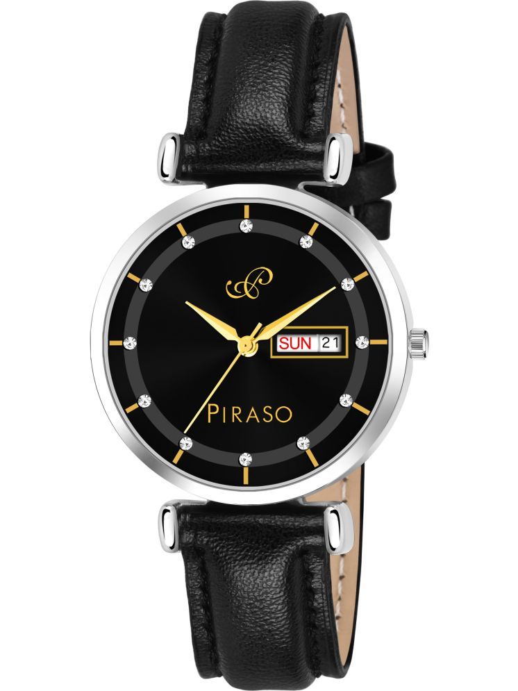     			PIRASO Black Leather Analog Men's Watch