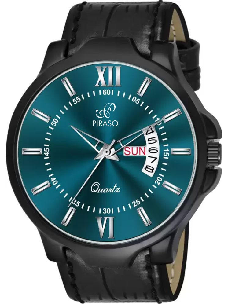     			PIRASO Black Leather Analog Men's Watch