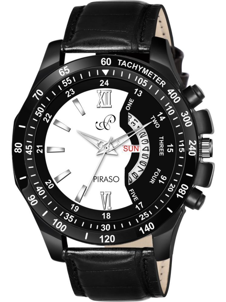     			PIRASO Black Leather Analog Men's Watch