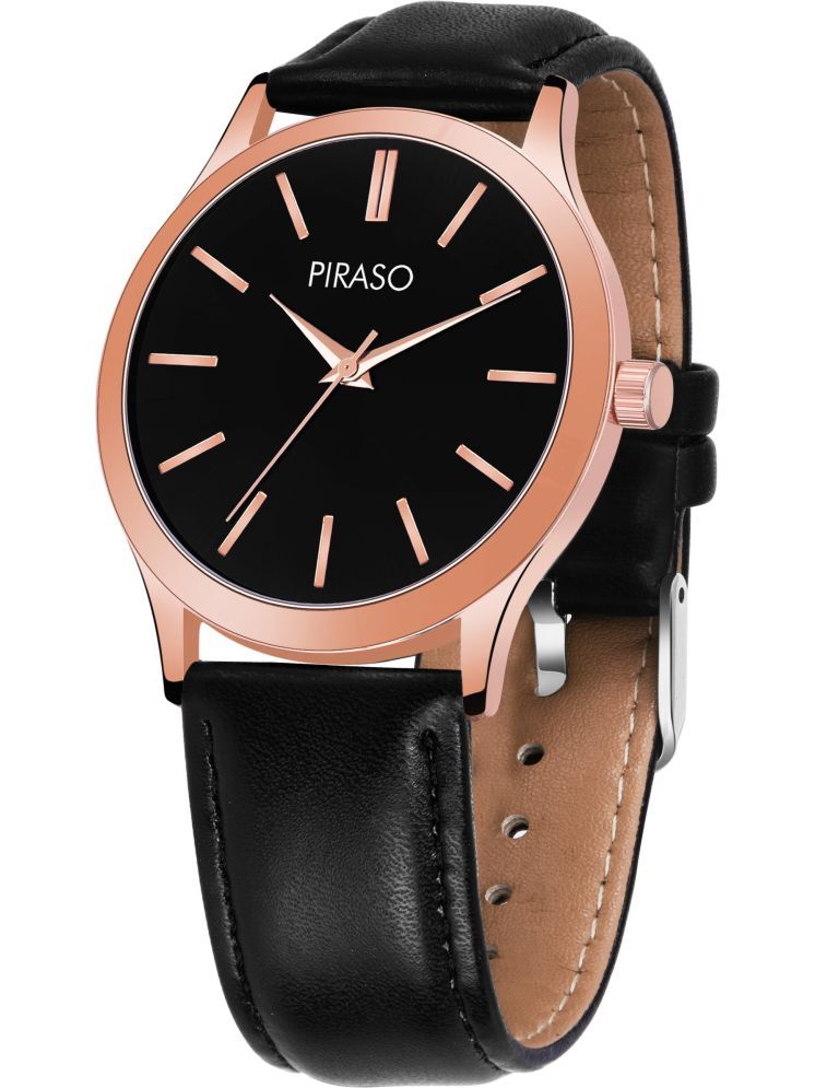     			PIRASO Black Leather Analog Men's Watch