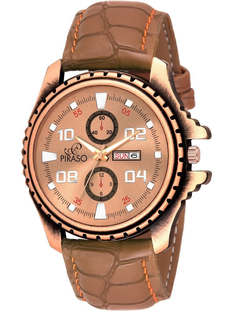     			PIRASO Brown Leather Analog-Digital Men's Watch