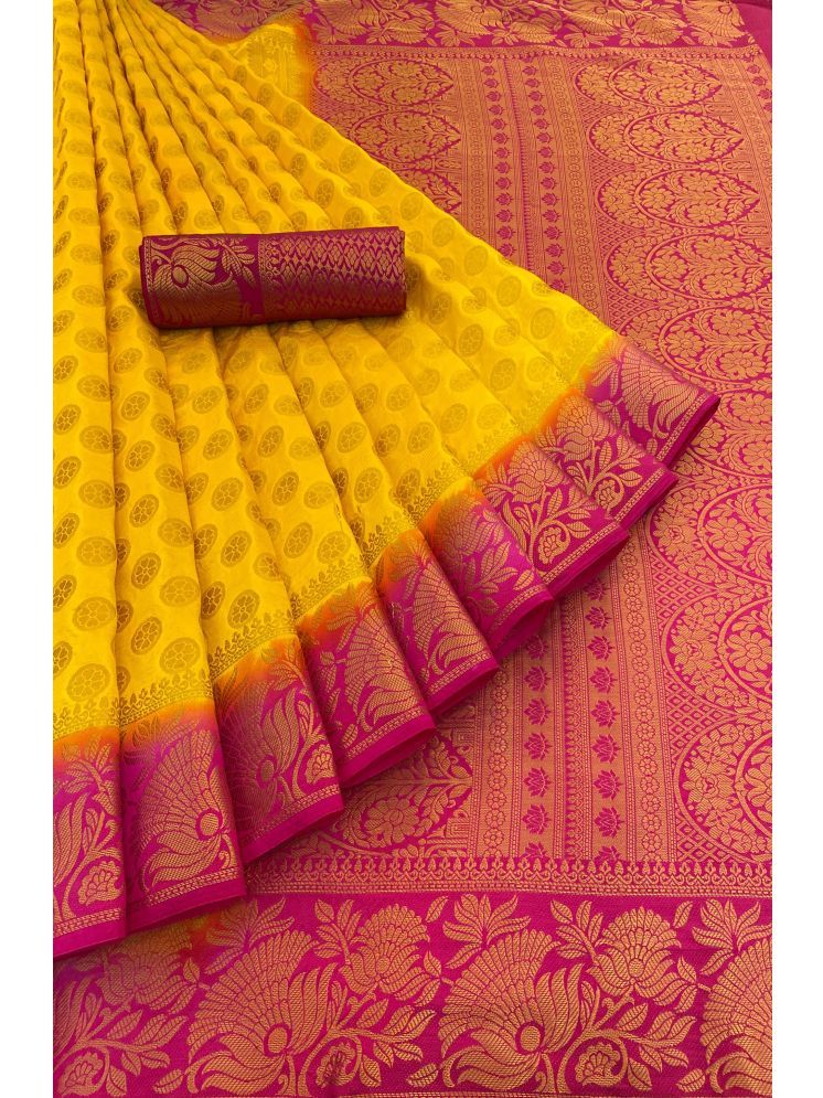     			Prijari Pack of 1 Banarasi Silk Woven Saree With Blouse Piece ( Yellow )