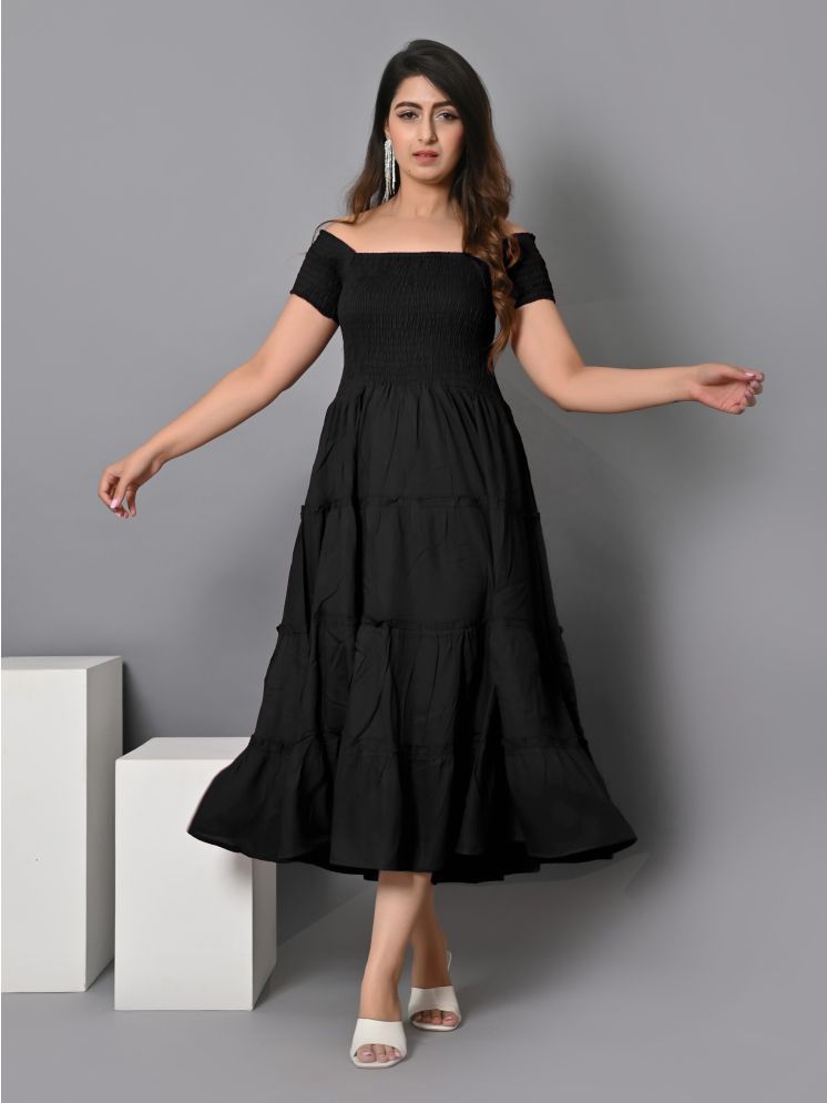     			RAIYANI FASHION Polyester Solid Ankle Length Women's Fit & Flare Dress - Black ( Pack of 1 )