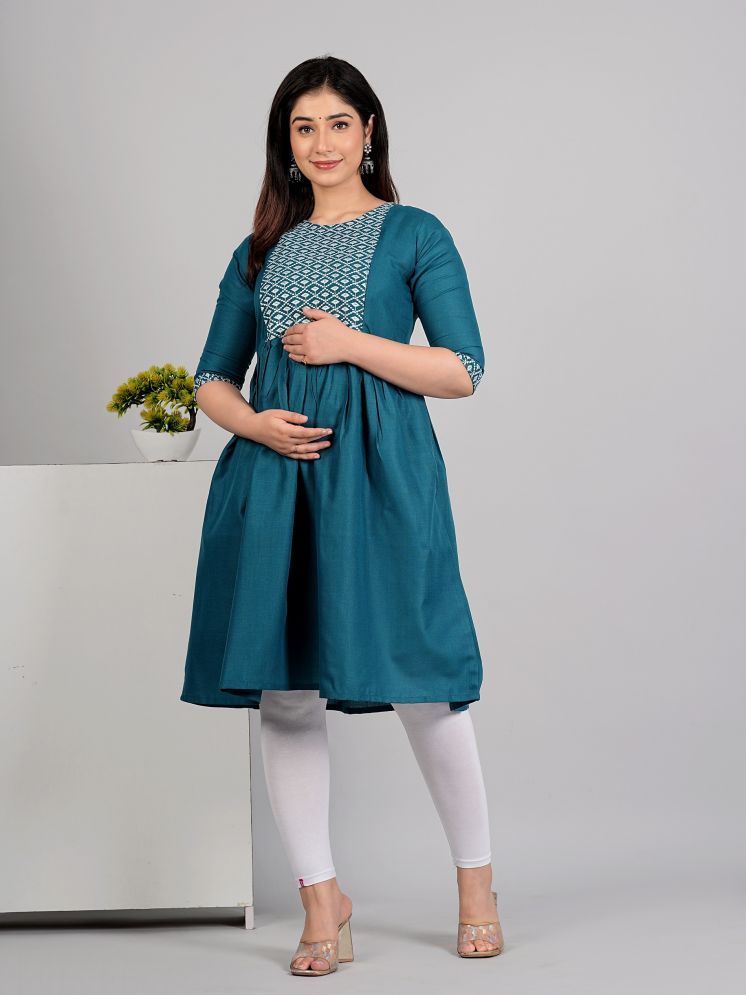     			RIAANA Green Cotton Blended Maternity Tops Single