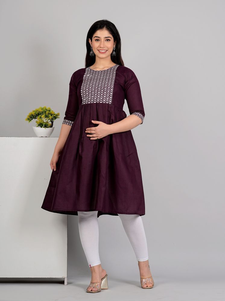     			RIAANA Purple Cotton Blended Maternity Tops Single