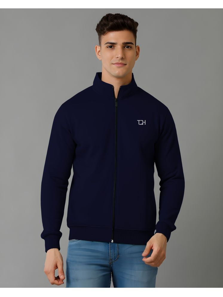     			TQH Fleece Henley Neck Men's Full Sleeves Cardigan Sweater - Navy ( Pack of 1 )