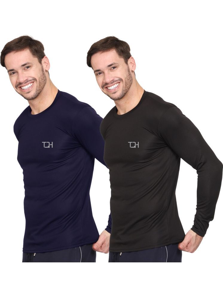     			TQH Polyester Regular Fit Solid Full Sleeves Men's Round T-Shirt - Multicolor ( Pack of 2 )