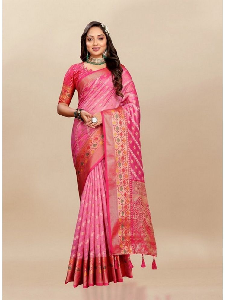     			Varni Fabrics Pack of 1 Silk Woven Saree With Blouse Piece ( Pink )