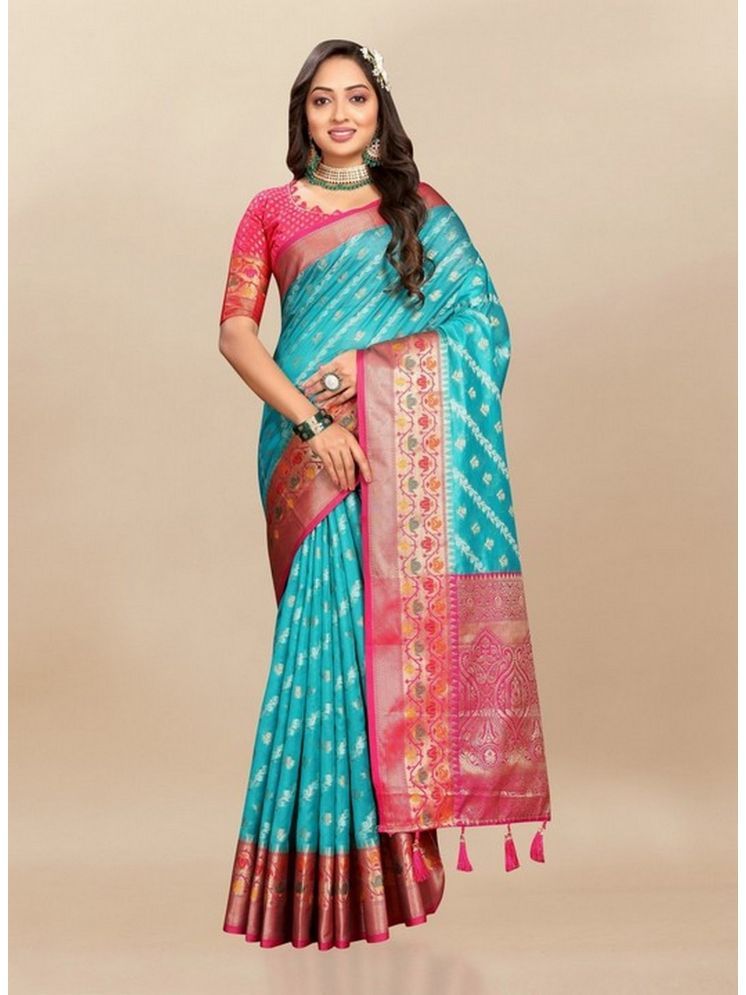     			Varni Fabrics Pack of 1 Silk Woven Saree With Blouse Piece ( Light Blue )