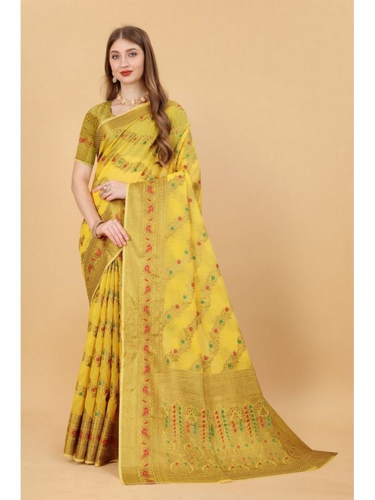     			Varni Fabrics Pack of 1 Cotton Woven Saree With Blouse Piece ( Yellow )