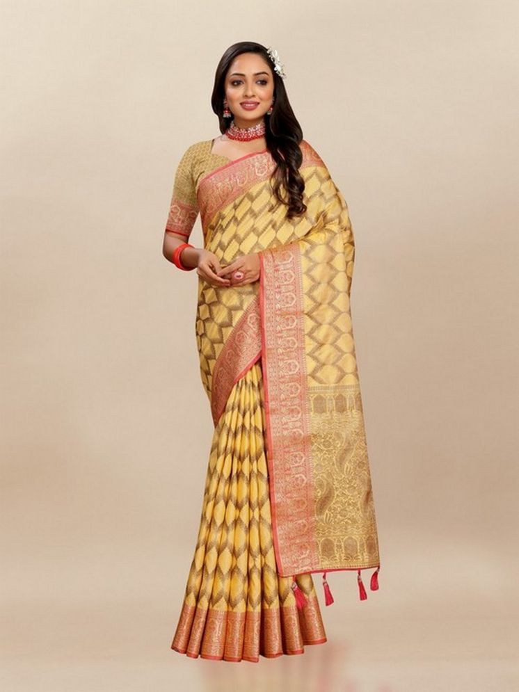     			Varni Fabrics Pack of 1 Silk Woven Saree With Blouse Piece ( Yellow )