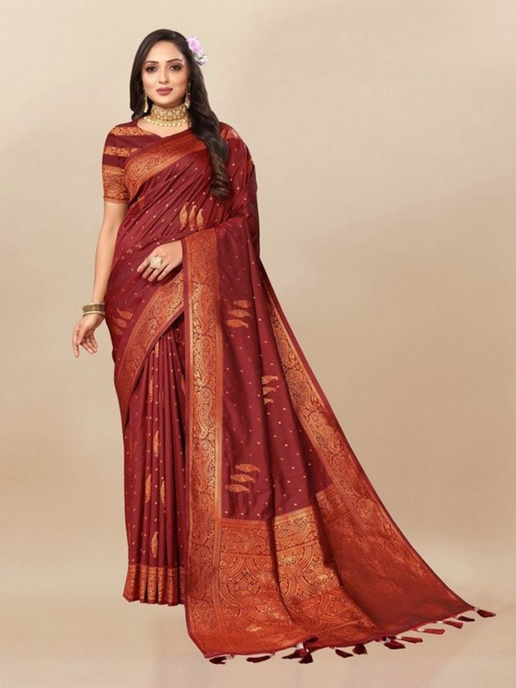     			Varni Fabrics Pack of 1 Silk Woven Saree With Blouse Piece ( Maroon )