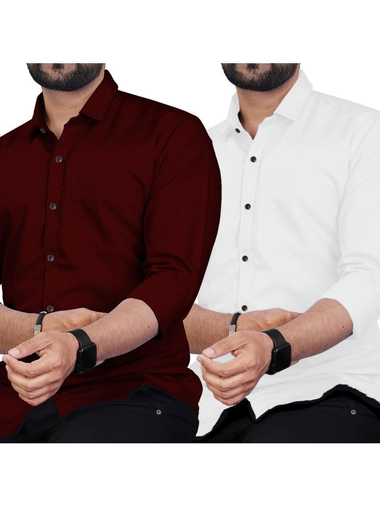     			Vida Loca Cotton Blend Slim Fit Solids Full Sleeves Men's Casual Shirt - Maroon ( Pack of 2 )