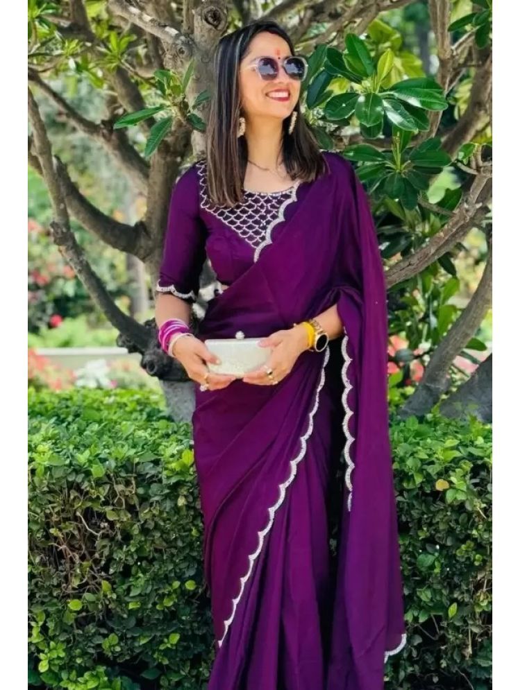     			Vkaran Pack of 1 Georgette Self Design Saree With Blouse Piece ( Purple )