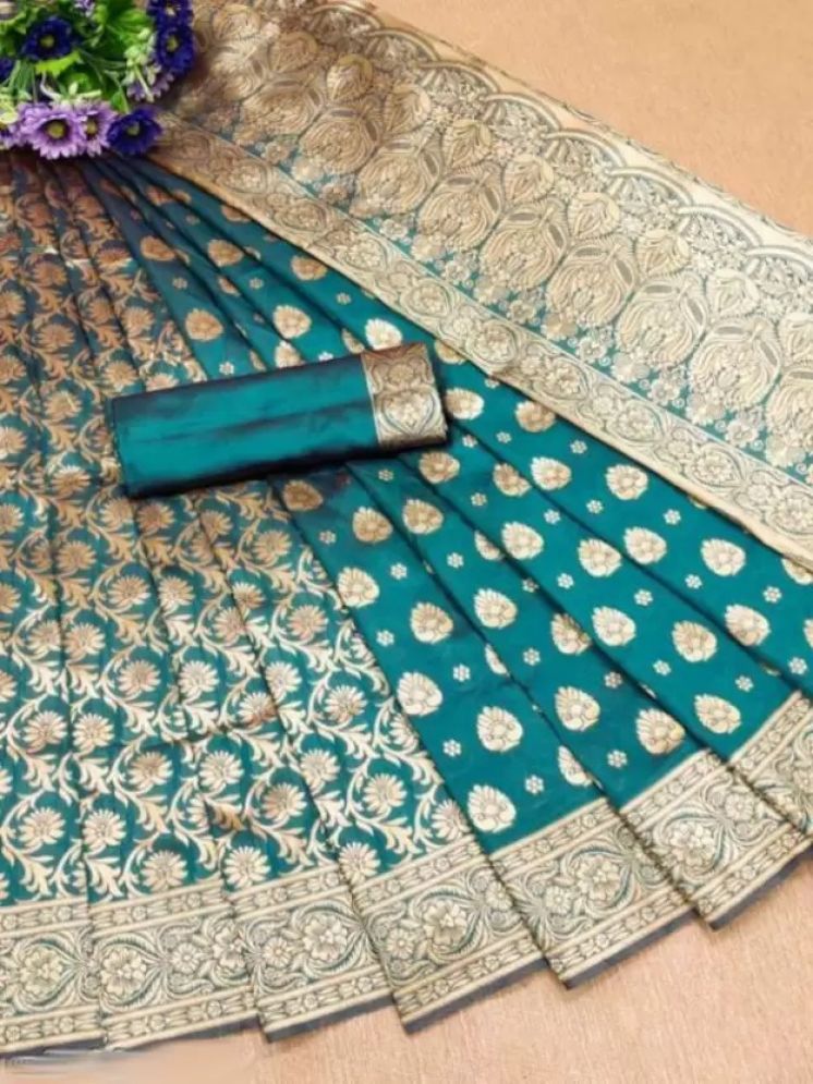     			Vkaran Pack of 1 Silk Woven Saree With Blouse Piece ( Rama )