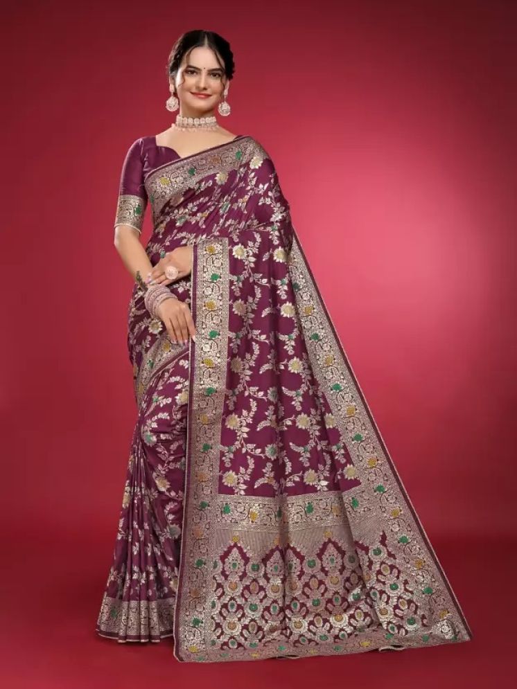     			Vkaran Pack of 1 Silk Woven Saree With Blouse Piece ( Wine )