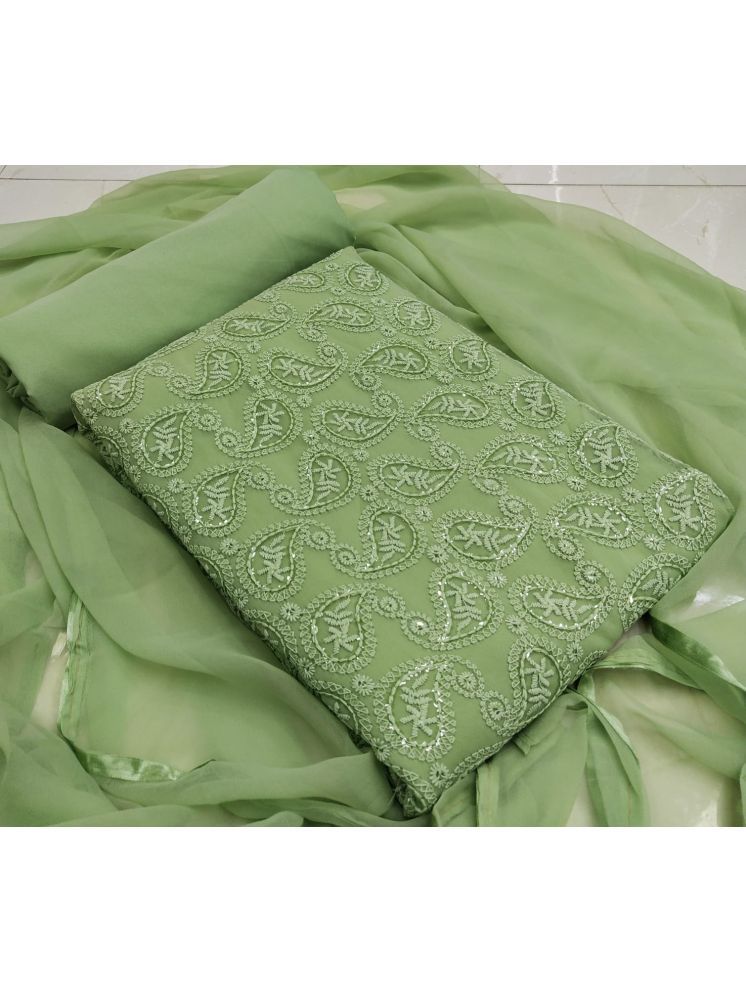     			ALSHOP Unstitched Georgette Embroidered Dress Material - Green ( Pack of 1 )