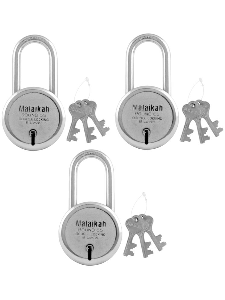     			Malaikah Round 65mm Long Shackle Double Locking 8 Lever Comes With 3 Keys Pack Of 3