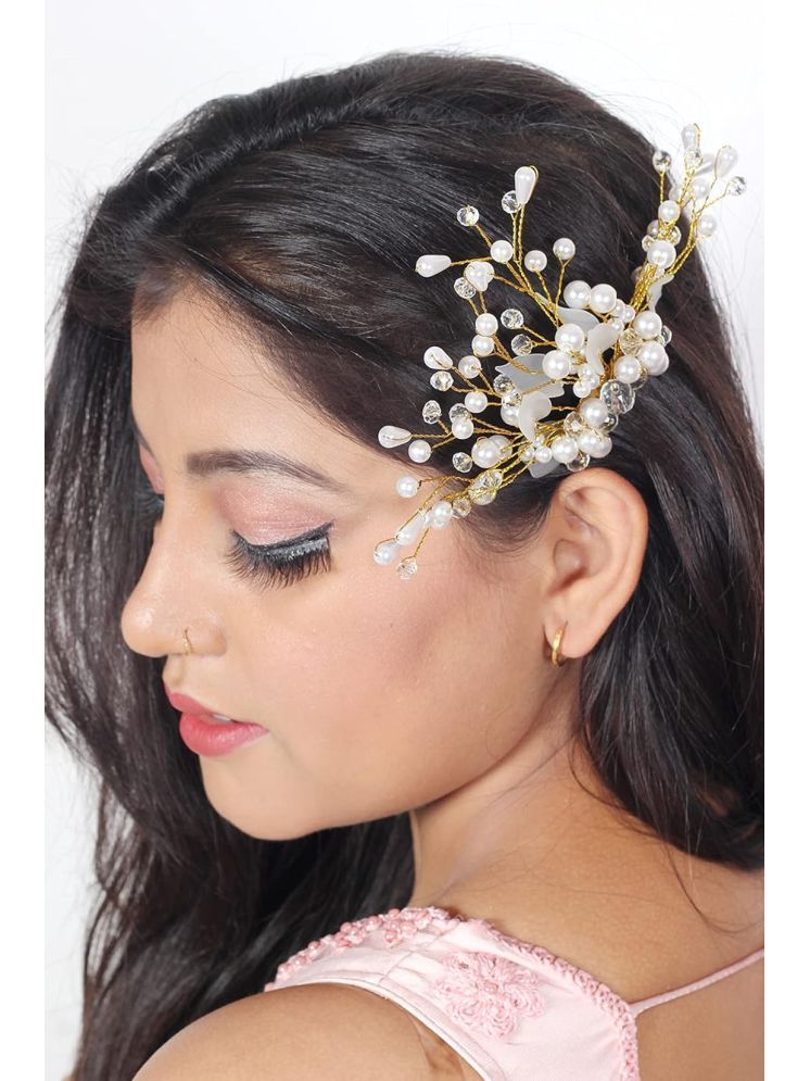     			RITZKART Gold,White Hair Accessory Set ( Pack of 1 )