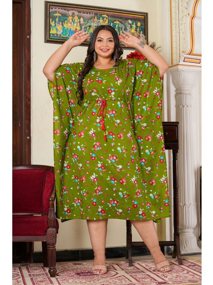     			Yash Gallery Cotton Printed Midi Women's Kaftan - Green ( Pack of 1 )