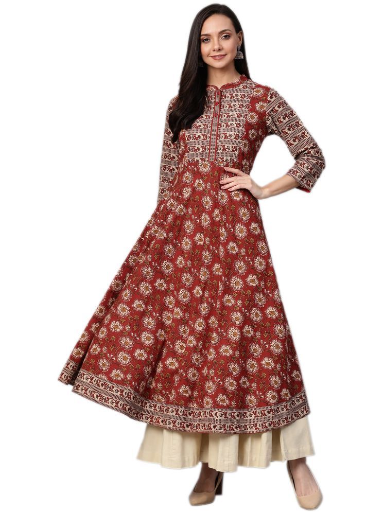     			Yash Gallery Pack of 1 Cotton Printed Anarkali Women's Kurti - ( Maroon )