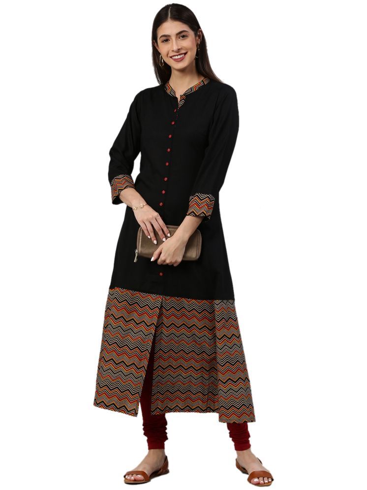     			Yash Gallery Pack of 1 Rayon Printed A-line Women's Kurti - ( Black )