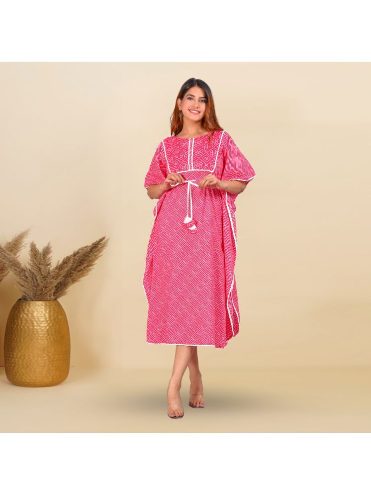     			Yash Gallery Rayon Striped Midi Women's Kaftan - Pink ( Pack of 1 )