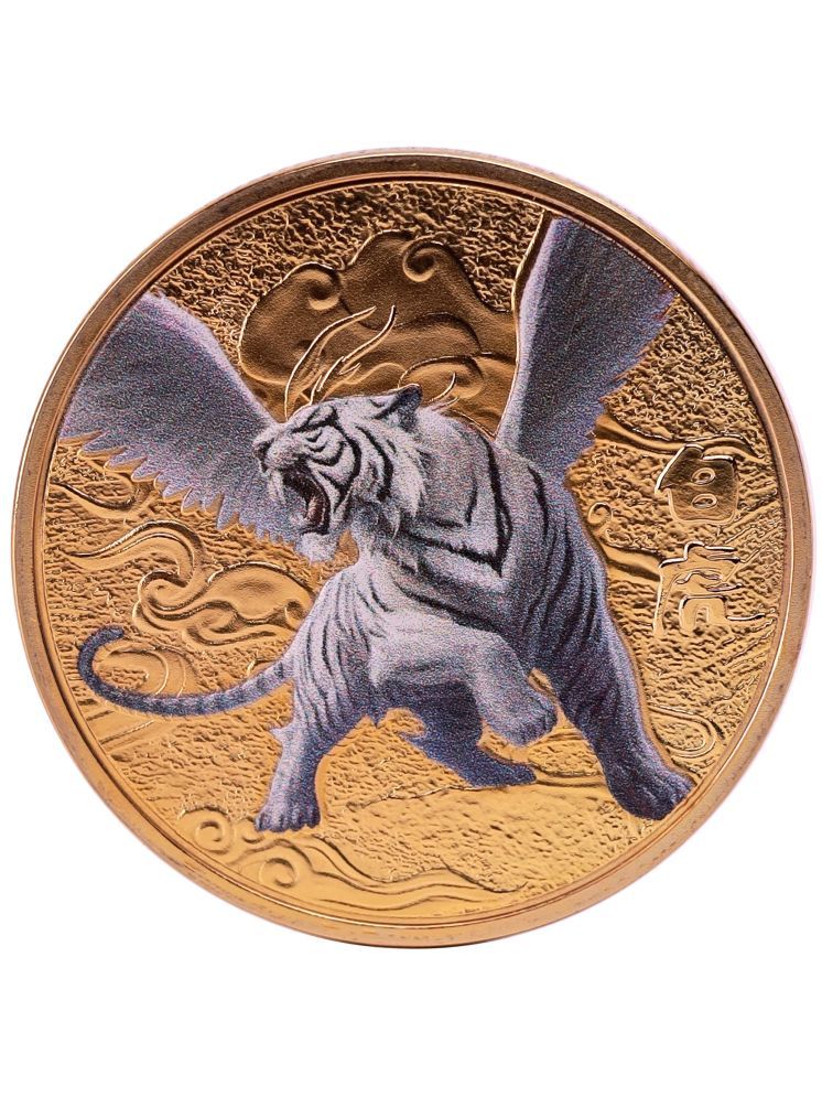     			Chinese Ancient Mythical Creatures Lucky Coin White Tiger Lucky Challenge Golden Coin