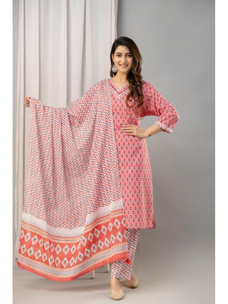     			Frionkandy Cotton Printed Kurti With Pants Women's Stitched Salwar Suit - Pink ( Pack of 1 )