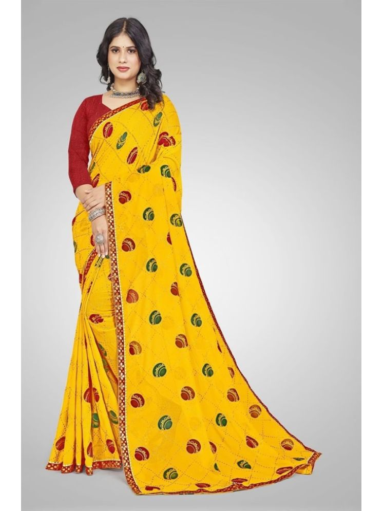     			Grubstaker Pack of 1 Georgette Printed Saree With Blouse Piece ( Yellow )