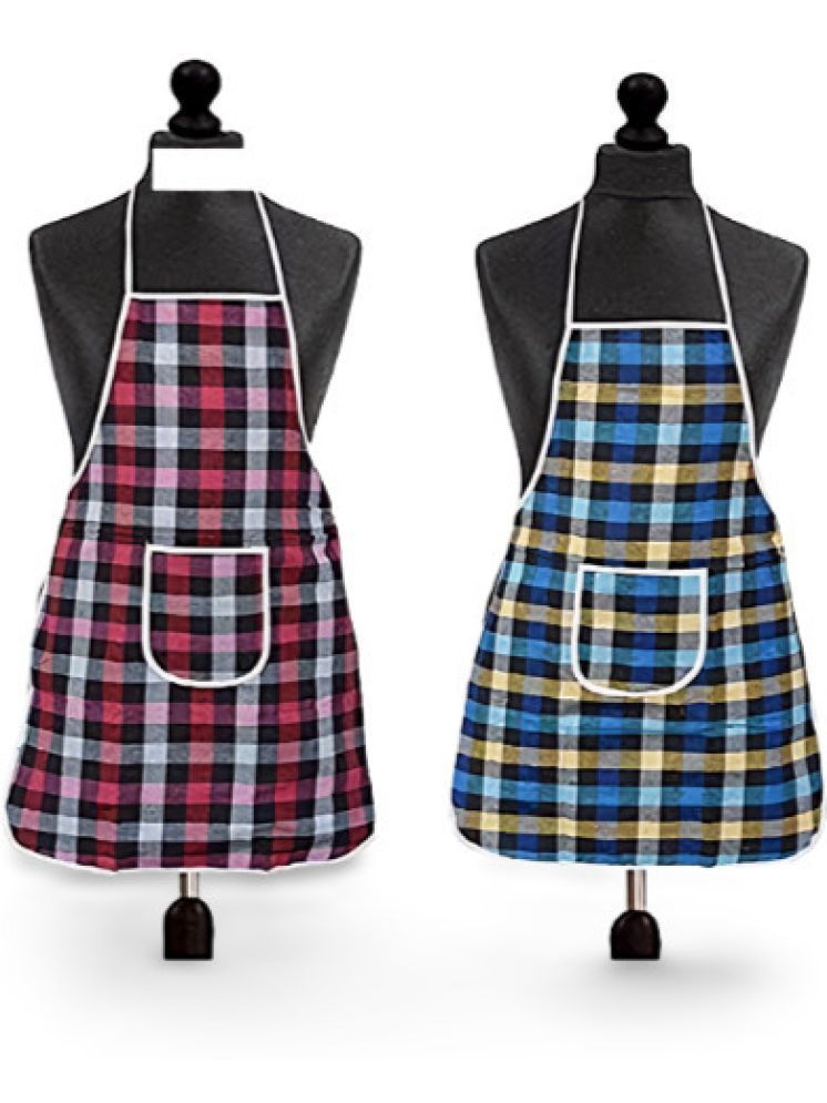     			Sanraksshan Cotton Checks Kitchen Apron with 1 Center Pocket ( Pack of 2 )