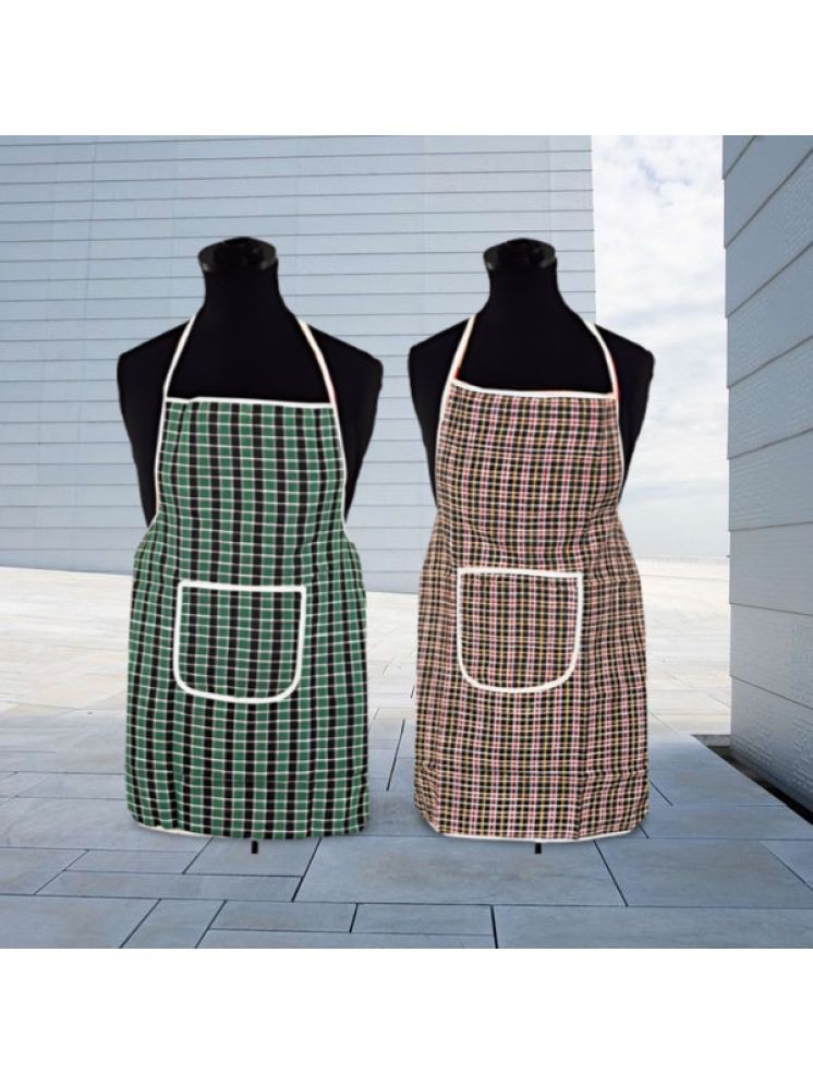     			Sanraksshan Cotton Checks Kitchen Apron with 1 Center Pocket ( Pack of 2 )