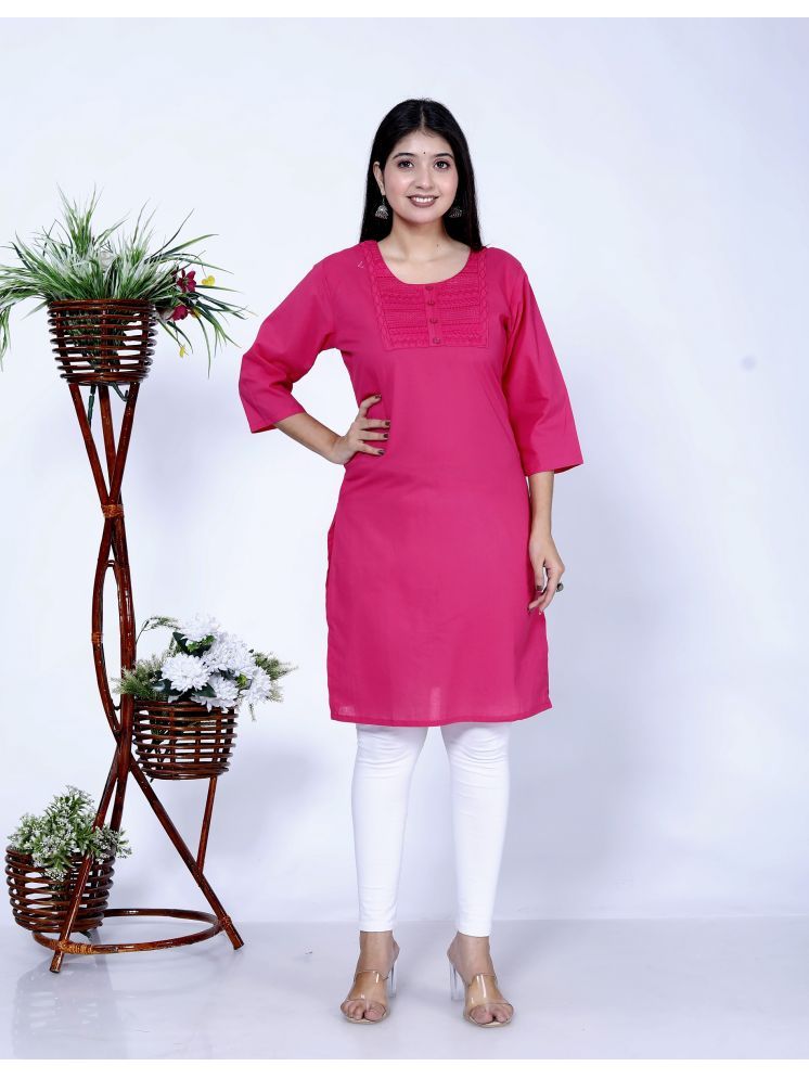     			The Kurti Point Pack of 1 Cotton Embroidered Straight Women's Kurti - ( Pink )