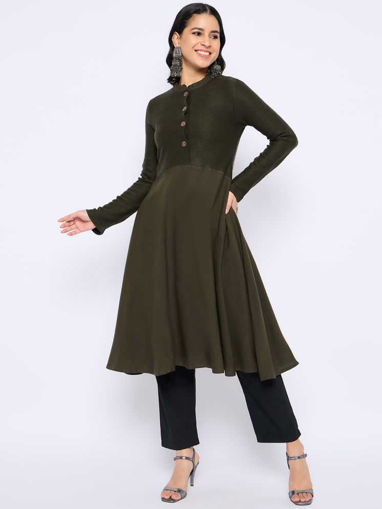     			VIAZAA Pack of 1 Acrylic Self Design A-line Women's Kurti - ( Olive )