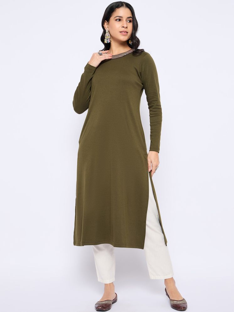     			VIAZAA Pack of 1 Acrylic Solid A-line Women's Kurti - ( Olive )