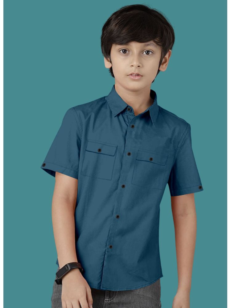     			VTEXX Pack of 1 Boys Cotton Blend Half Sleeves Shirt ( Pecock Blue )