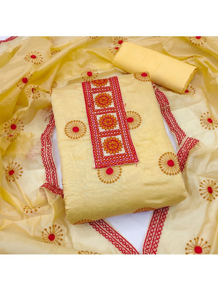     			Lady Shopi Unstitched Chanderi Embroidered Dress Material - Yellow ( Pack of 1 )